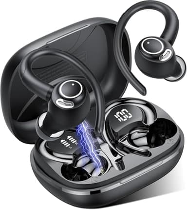 ワイヤレスイヤホン Bluetooth5.4 耳掛けイヤホン ENCノイズキャンセリング HiFi マイク付き 2026最新 AAC対応 低遅延 自動ペアリング 片耳両耳対応 ズレ落ちにくい 最大48時間再生 LEDディスプレイ Type-C急速充電 IPX7防水 軽量 小型 iOS Android対応 通勤 通学 ランニング スポーツ WEB会議