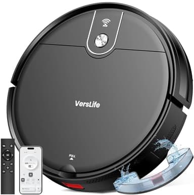 ロボット掃除機 水拭き 両用 VersLife L6 掃除機 ロボット 3000Pa 強力吸引 超薄型 2in1ダストボックス＆水タンク WiFi App対応 Alexa/Google音声対応 自動充電 予約清掃 落下/衝突防止 リモコン遠隔操作 120分間連続稼働 フローリング/畳/カーペット（ブラック）
